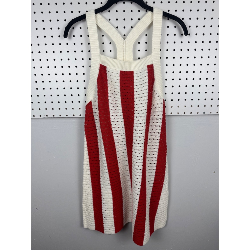 Double Zero Red Cream Striped Knit Racerback Mini Dress Tank Top DZ25C441 Large